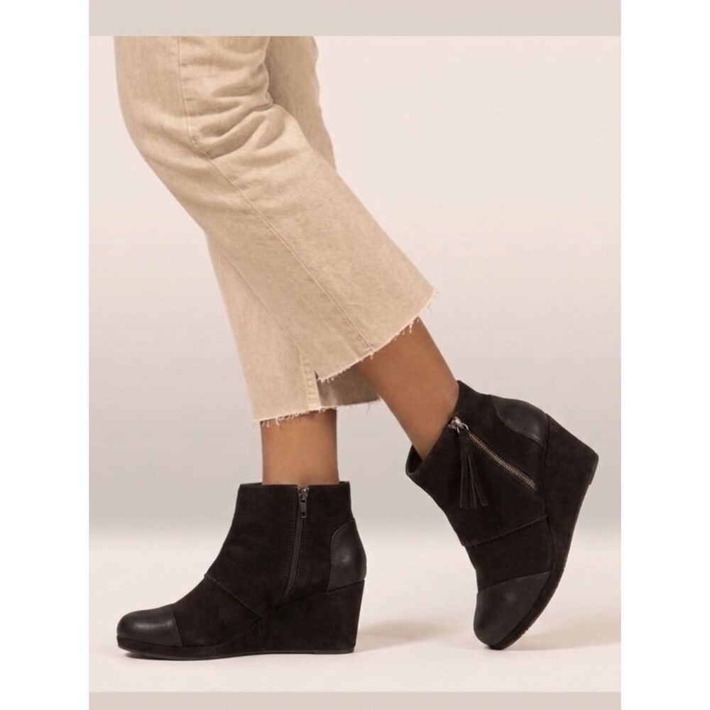 TOMS Desert Wedge High Dark Brown Wool Coated Canvas Casual Winter Womens Size 7